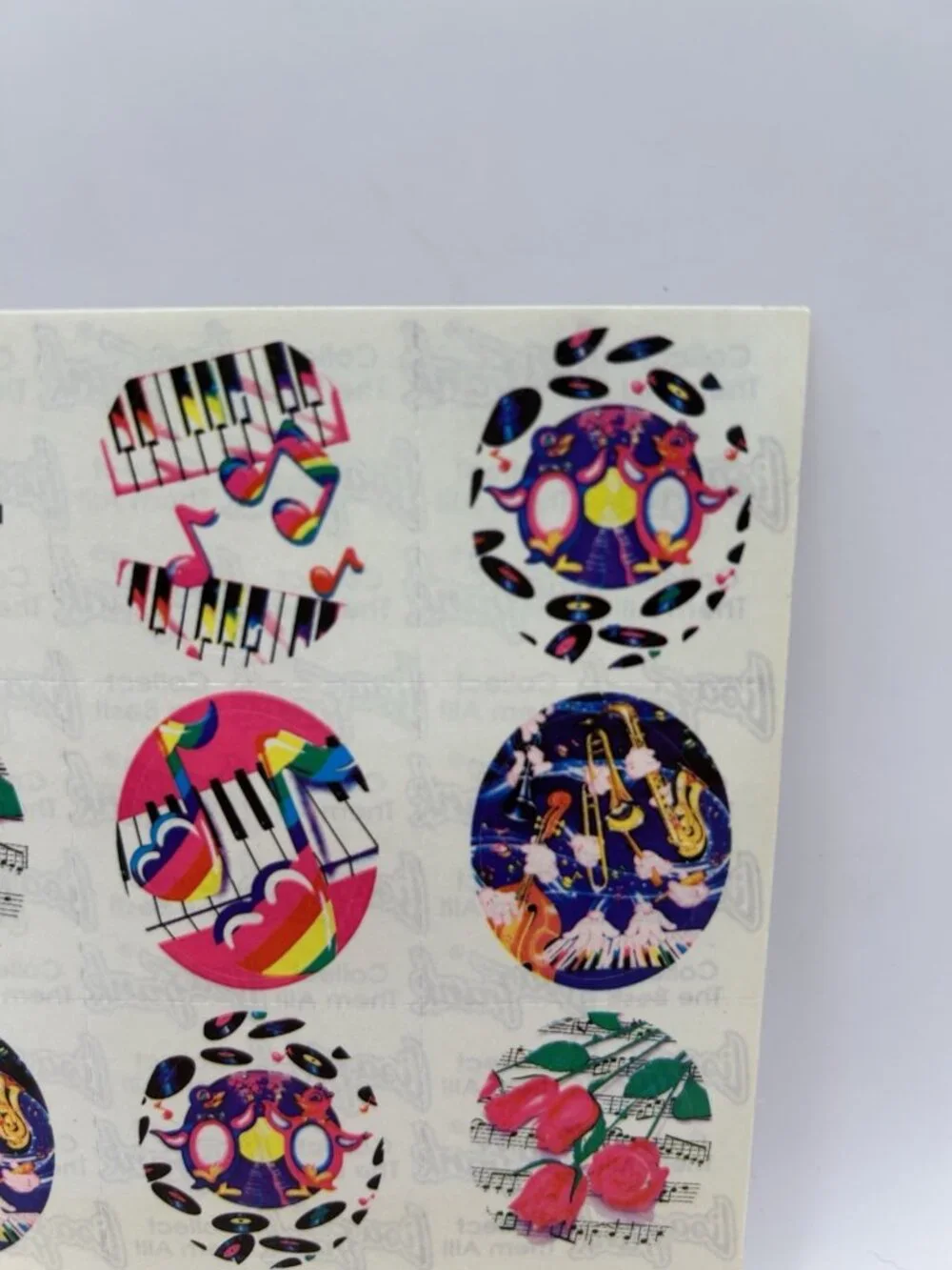 Lisa Frank #S110 Piano Music Roses FULL SHEET Stickers Dancing Penguins VINTAGE